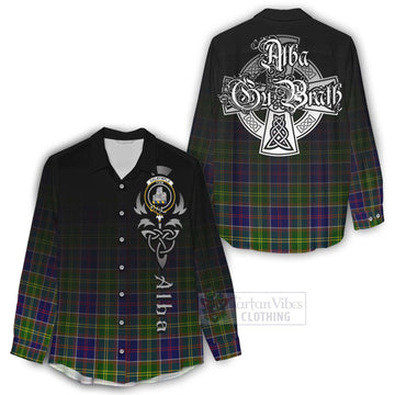 Dalrymple Tartan Women's Casual Shirt Featuring Alba Gu Brath Family Crest Celtic Inspired