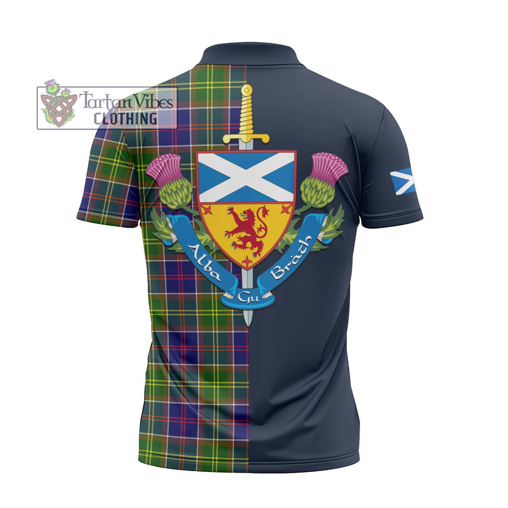 Tartan Vibes Clothing Dalrymple Tartan Zipper Polo Shirt with Scottish Lion Royal Arm Half Style