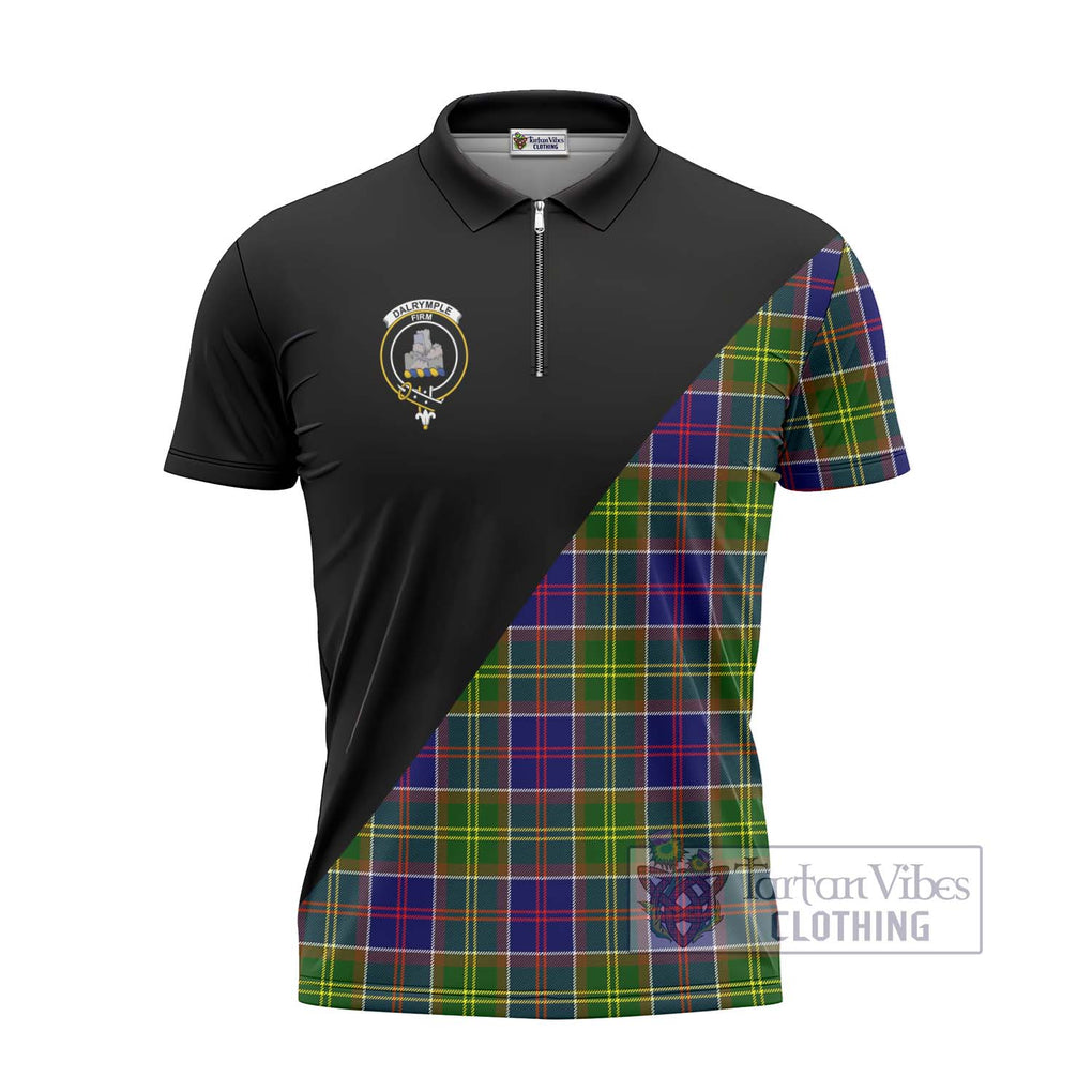 Dalrymple Tartan Zipper Polo Shirt with Family Crest and Military Logo Style - Tartanvibesclothing Shop