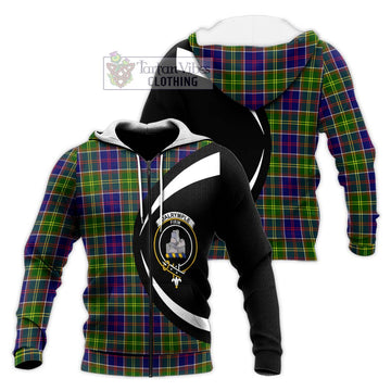 Dalrymple Tartan Knitted Hoodie with Family Crest Circle Style