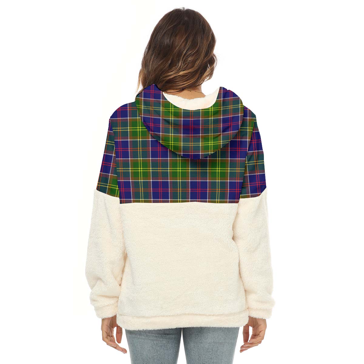 Dalrymple Tartan Women's Borg Fleece Hoodie With Half Zip with Family Crest - Tartan Vibes Clothing