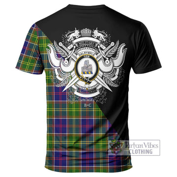 Dalrymple Tartan T-Shirt with Family Crest and Military Logo Style