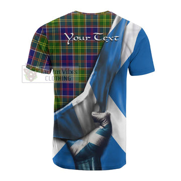 Dalrymple Tartan Cotton T-shirt with Family Crest Scotland Patriotic Style