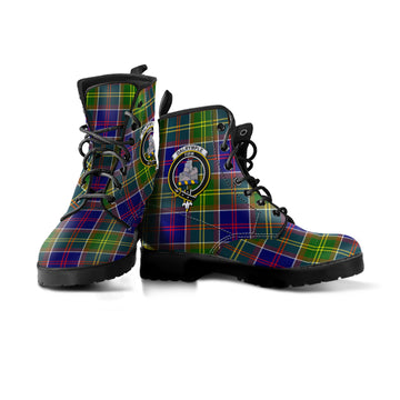 Dalrymple Tartan Leather Boots with Family Crest