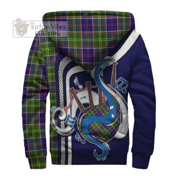 Dalrymple Tartan Sherpa Hoodie with Epic Bagpipe Style