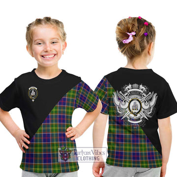 Dalrymple Tartan Kid T-Shirt with Family Crest and Military Logo Style