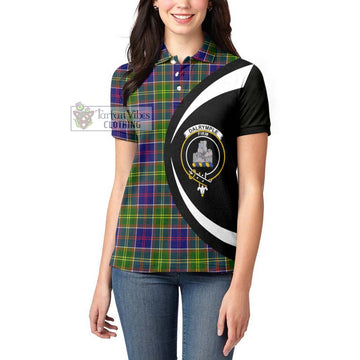 Dalrymple Tartan Women's Polo Shirt with Family Crest Circle Style