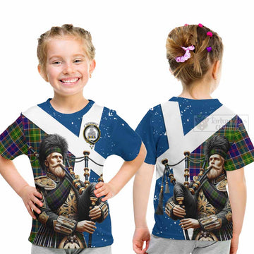 Dalrymple Tartan Kid T-Shirt with Family Crest Scottish Bagpiper Vibes