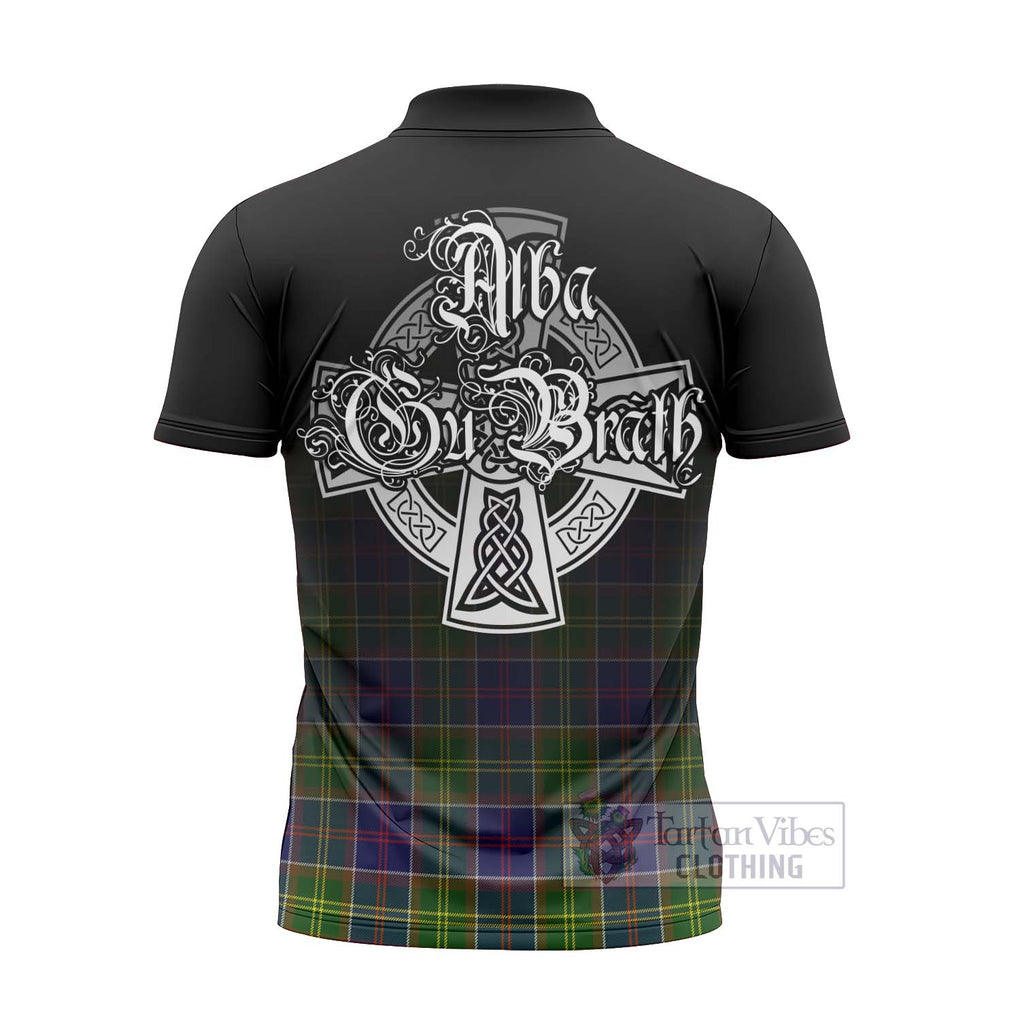 Tartan Vibes Clothing Dalrymple Tartan Zipper Polo Shirt Featuring Alba Gu Brath Family Crest Celtic Inspired