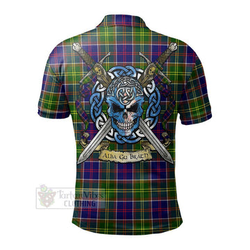 Dalrymple Tartan Polo Shirt with Family Crest Celtic Skull Style