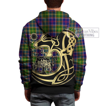 Dalrymple Tartan Hoodie with Family Crest Celtic Wolf Style - Tartan Vibes Clothing