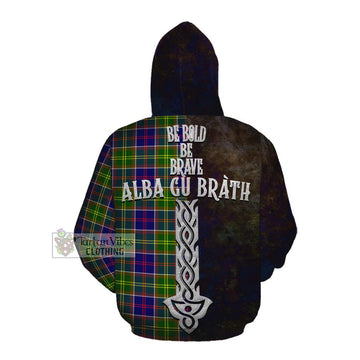 Dalrymple Tartan Family Crest Cotton Hoodie Alba Gu Brath Be Brave Lion Ancient Style Pullover Hoodie - Tartan Vibes Clothing