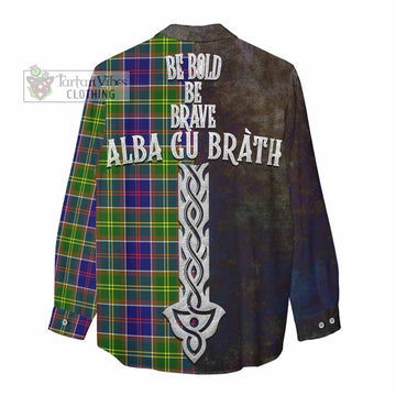 Dalrymple Tartan Family Crest Women's Casual Shirt Alba Gu Brath Be Brave Lion Ancient Style - Tartan Vibes Clothing