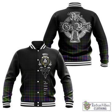 Dalrymple Tartan Baseball Jacket Featuring Alba Gu Brath Family Crest Celtic Inspired