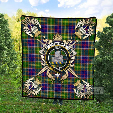 Dalrymple Tartan Quilt with Family Crest and Scottish Golden Courage Shield