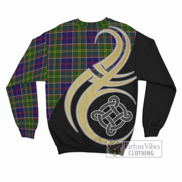 Dalrymple Tartan Sweatshirt with Family Crest and Celtic Symbol Style