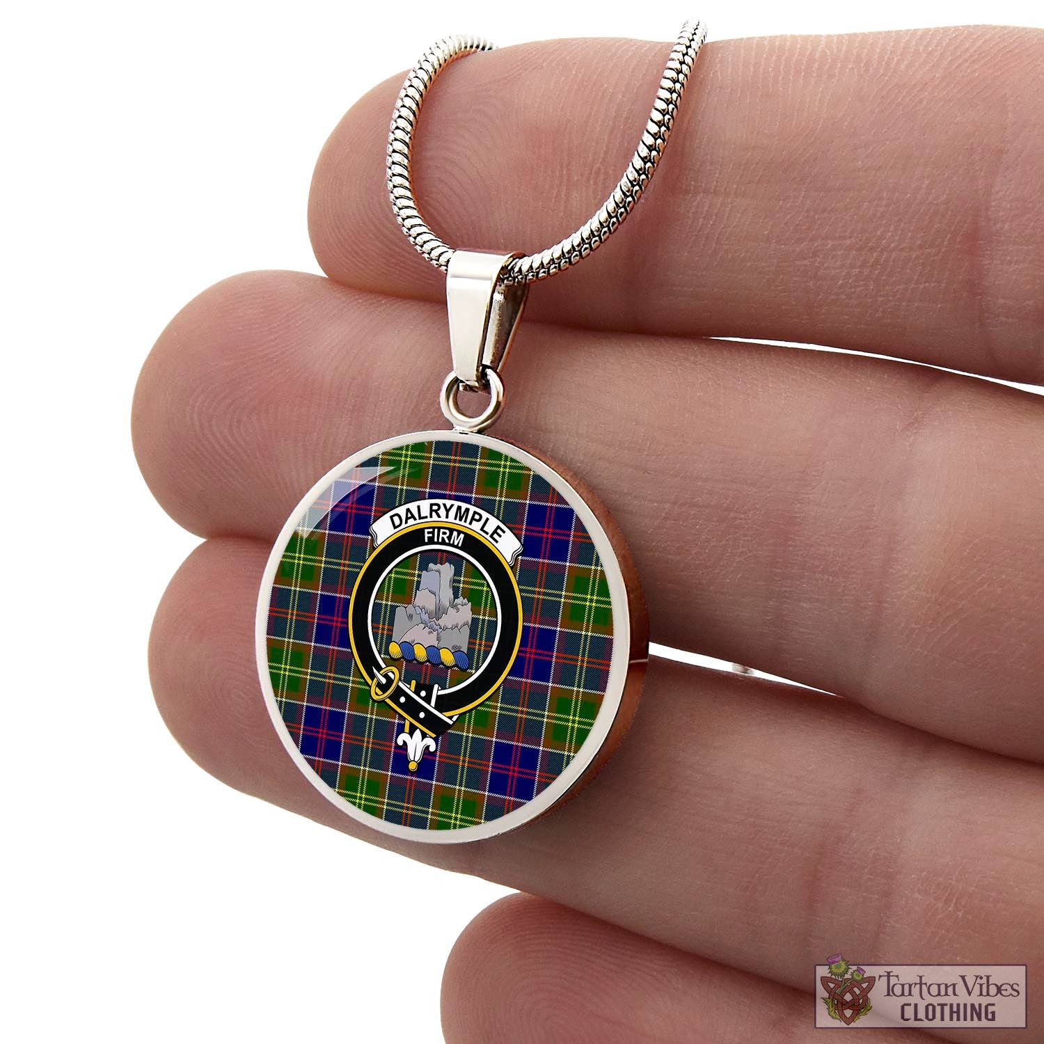 Tartan Vibes Clothing Dalrymple Tartan Circle Necklace with Family Crest