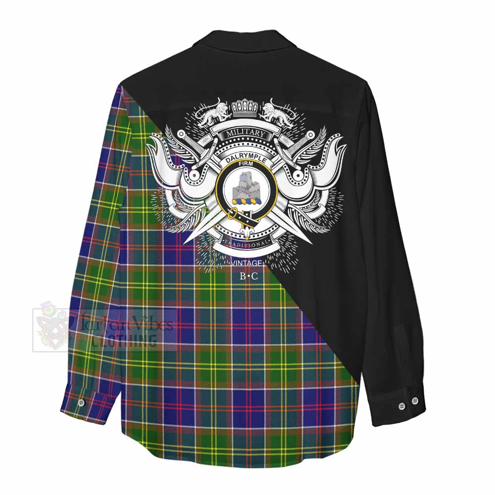 Tartan Vibes Clothing Dalrymple Tartan Women's Casual Shirt with Family Crest and Military Logo Style