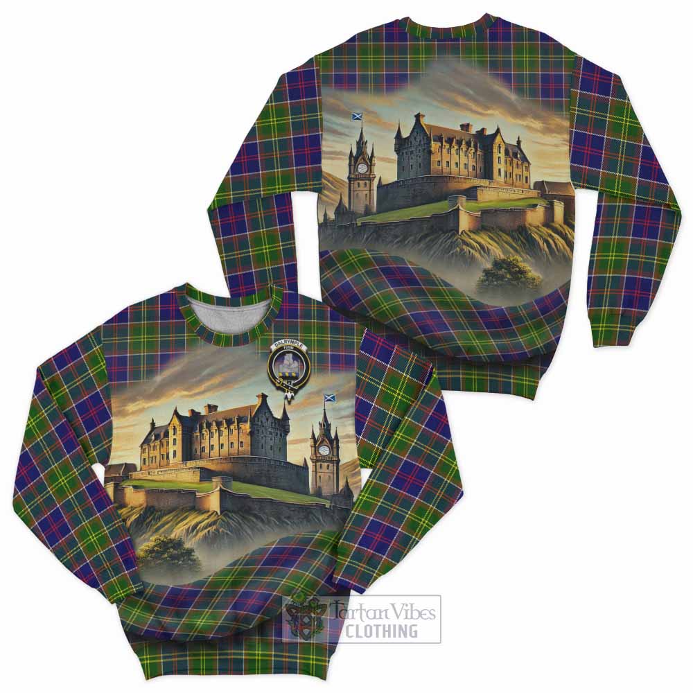 Dalrymple Tartan Family Crest Sweatshirt with Scottish Ancient Castle Style - Tartan Vibes Clothing