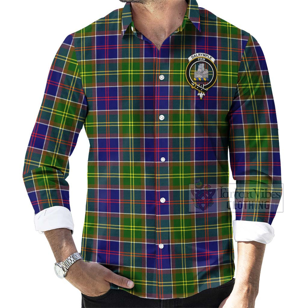 Tartan Vibes Clothing Dalrymple Tartan Long Sleeve Button Shirt with Family Crest Celtic Skull Style