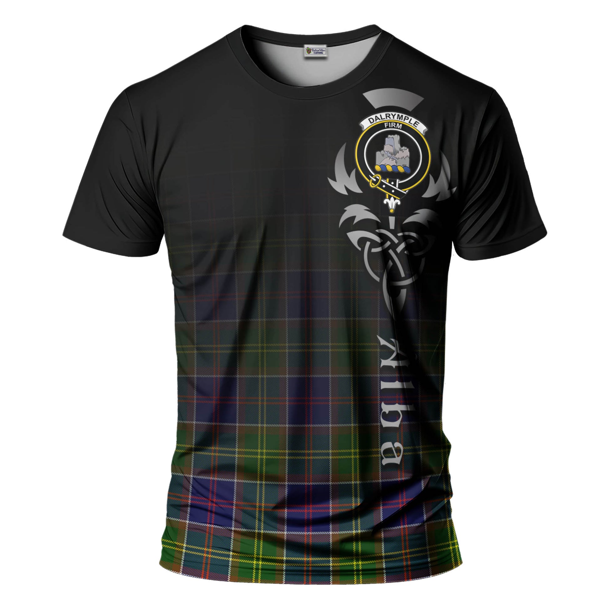 Tartan Vibes Clothing Dalrymple Tartan T-Shirt Featuring Alba Gu Brath Family Crest Celtic Inspired