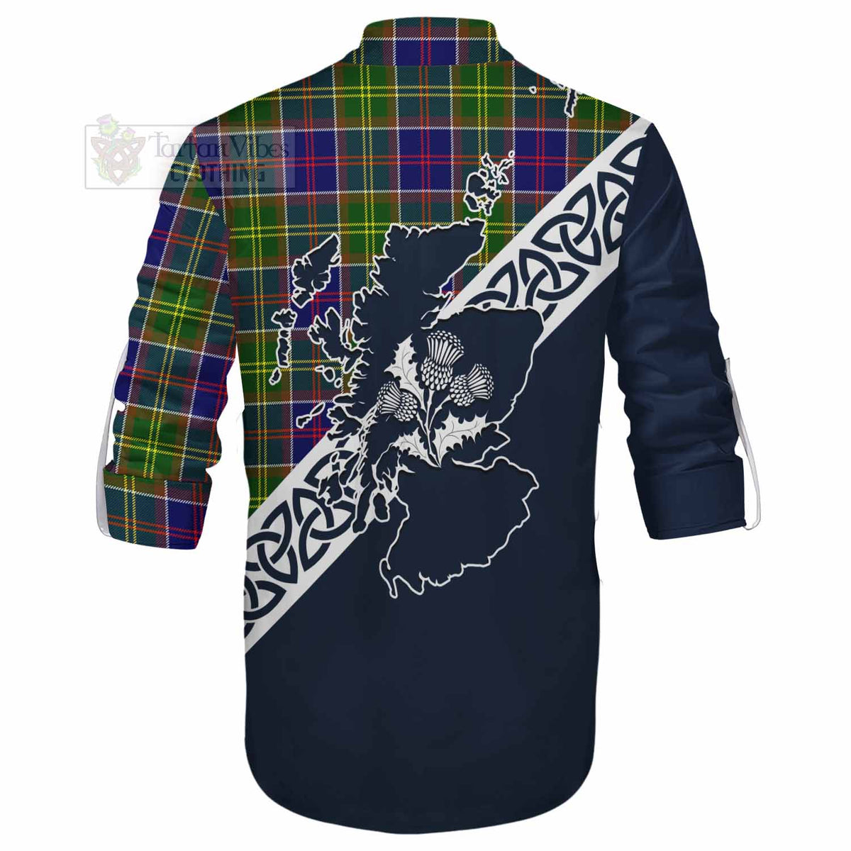 Dalrymple Tartan Ghillie Kilt Shirt Featuring Thistle and Scotland Map - Tartan Vibes Clothing