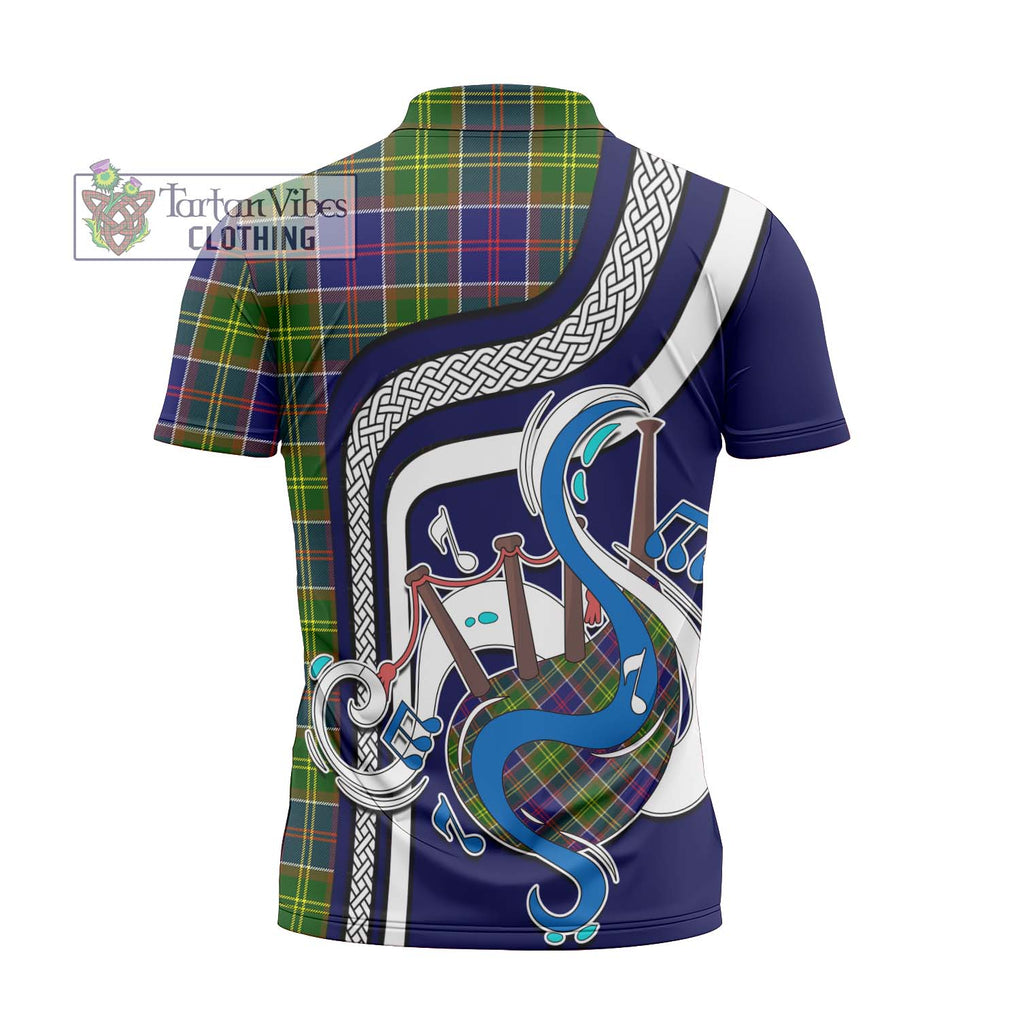 Dalrymple Tartan Zipper Polo Shirt with Epic Bagpipe Style - Tartanvibesclothing Shop