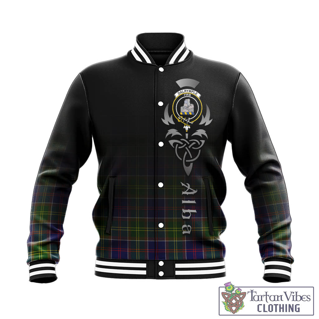 Tartan Vibes Clothing Dalrymple Tartan Baseball Jacket Featuring Alba Gu Brath Family Crest Celtic Inspired