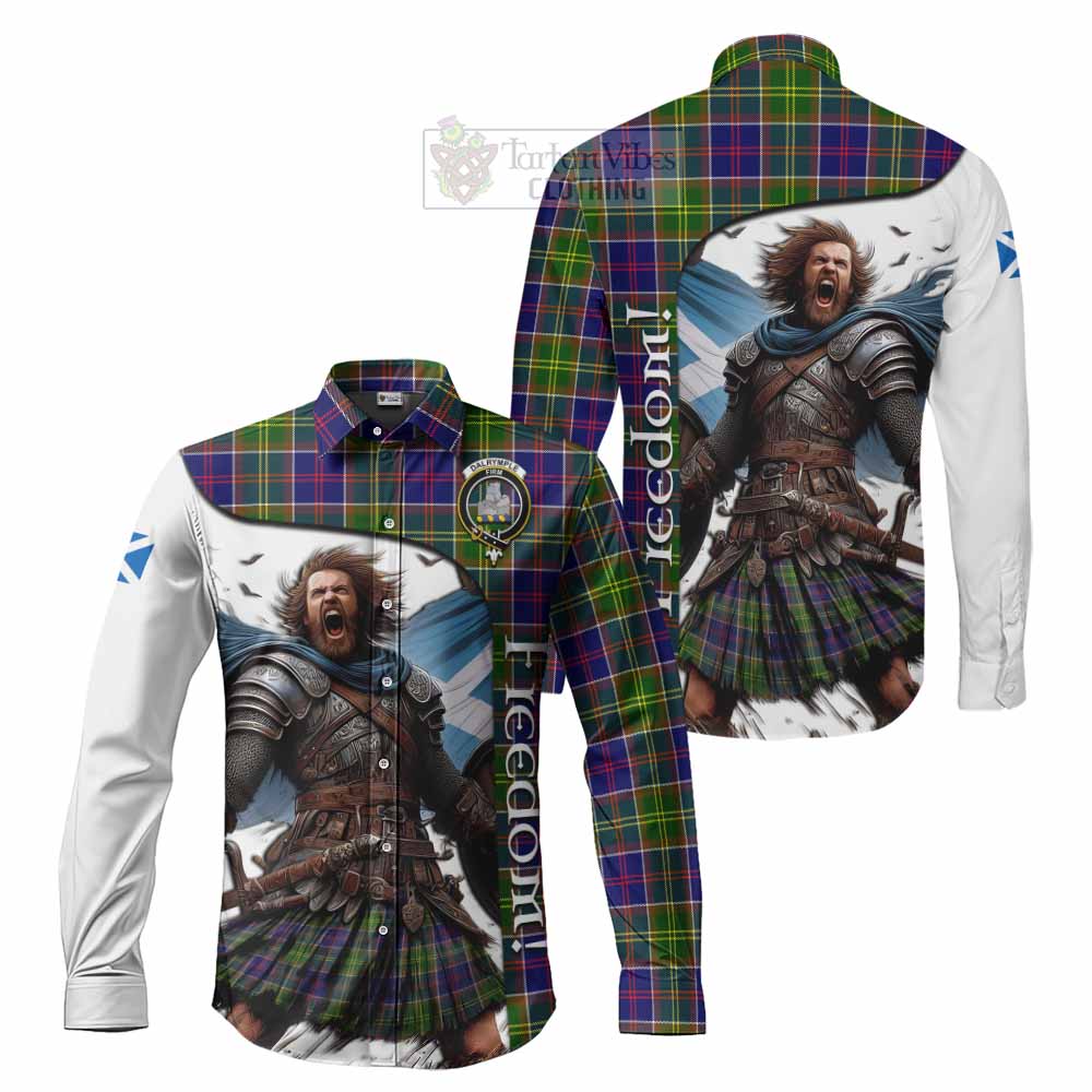 Tartan Vibes Clothing Dalrymple Crest Tartan Long Sleeve Button Shirt Inspired by the Freedom of Scottish Warrior