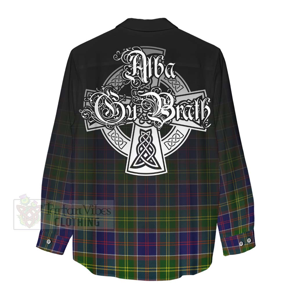 Tartan Vibes Clothing Dalrymple Tartan Women's Casual Shirt Featuring Alba Gu Brath Family Crest Celtic Inspired