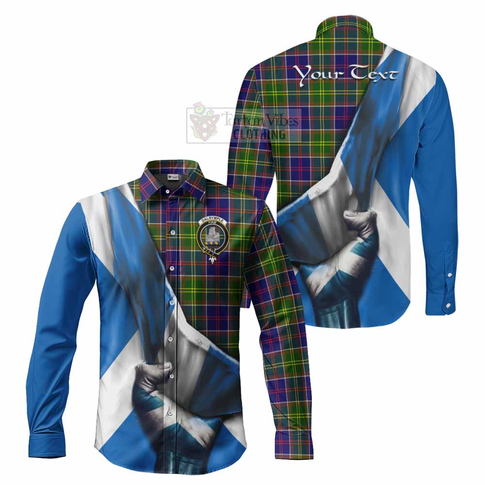 Tartan Vibes Clothing Dalrymple Tartan Long Sleeve Button Shirt with Family Crest Scotland Patriotic Style