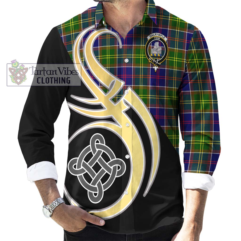 Dalrymple Tartan Long Sleeve Button Shirt with Family Crest and Celtic Symbol Style - Tartan Vibes Clothing