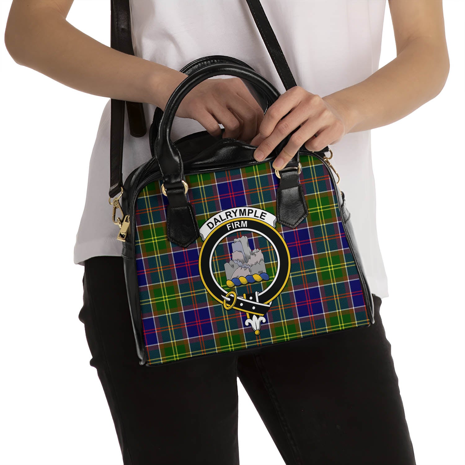 Dalrymple Tartan Shoulder Handbags with Family Crest - Tartanvibesclothing