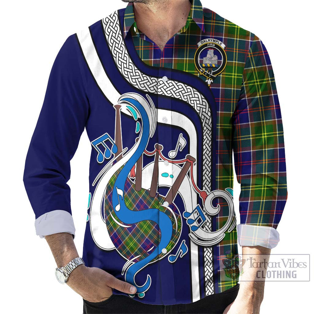 Dalrymple Tartan Long Sleeve Button Shirt with Epic Bagpipe Style - Tartanvibesclothing Shop