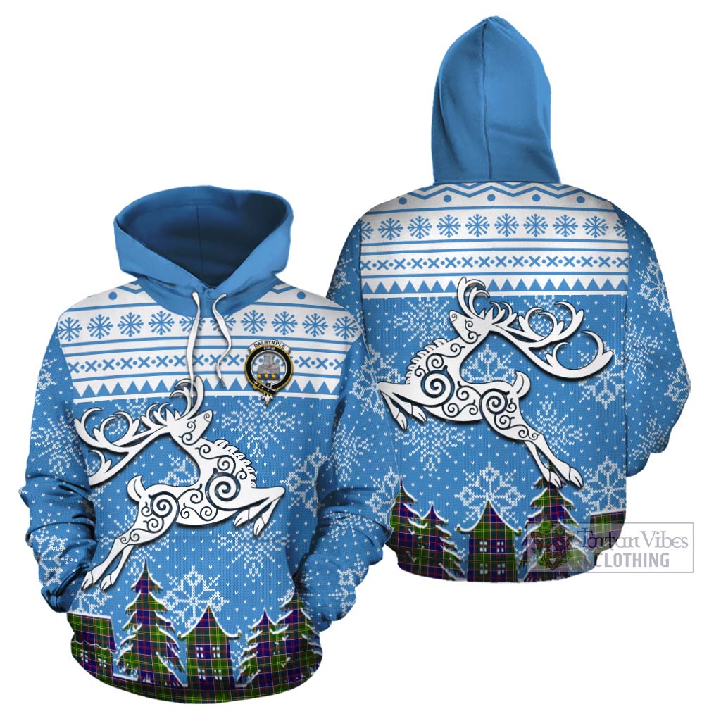 Tartan Vibes Clothing Dalrymple Clan Christmas Cotton Hoodie Celtic Reindeer Style