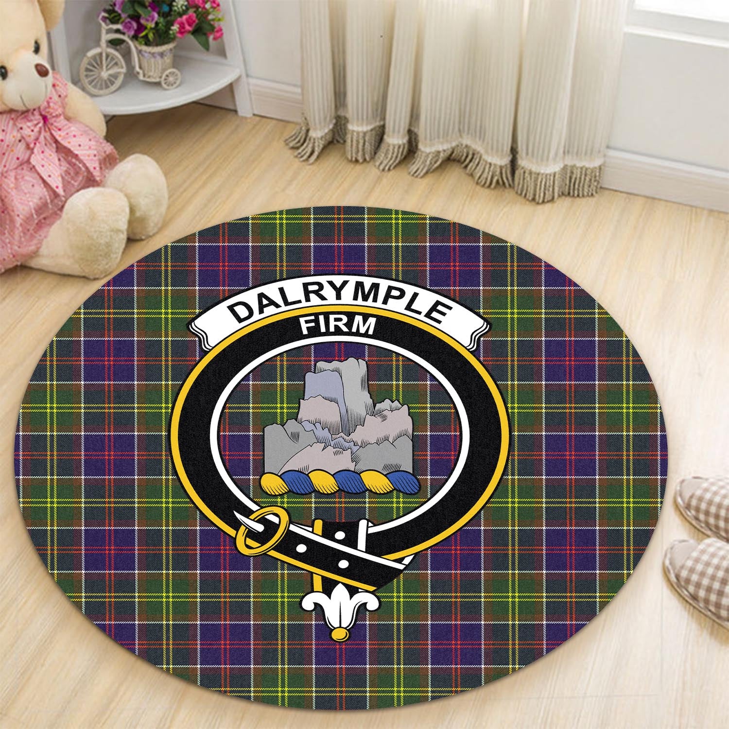 Dalrymple Tartan Round Rug with Family Crest - Tartanvibesclothing