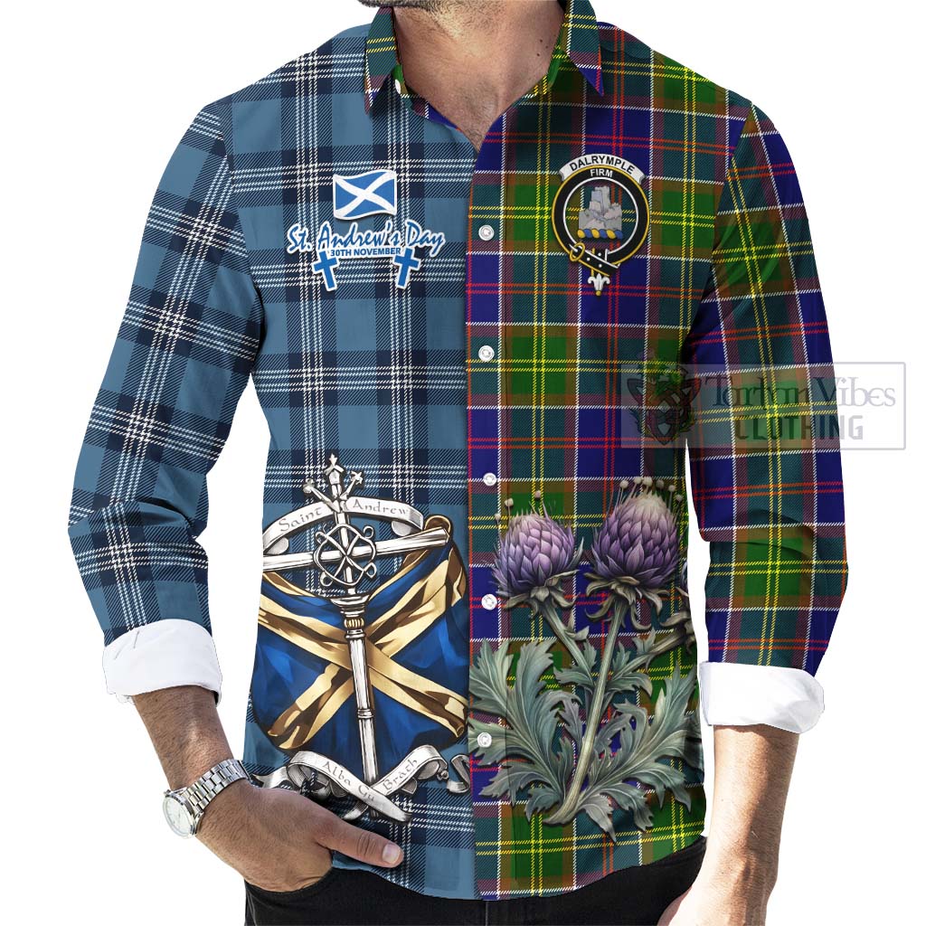 Tartan Vibes Clothing Dalrymple Tartan Long Sleeve Button Shirt Happy St. Andrew's Day Half Tartan Style