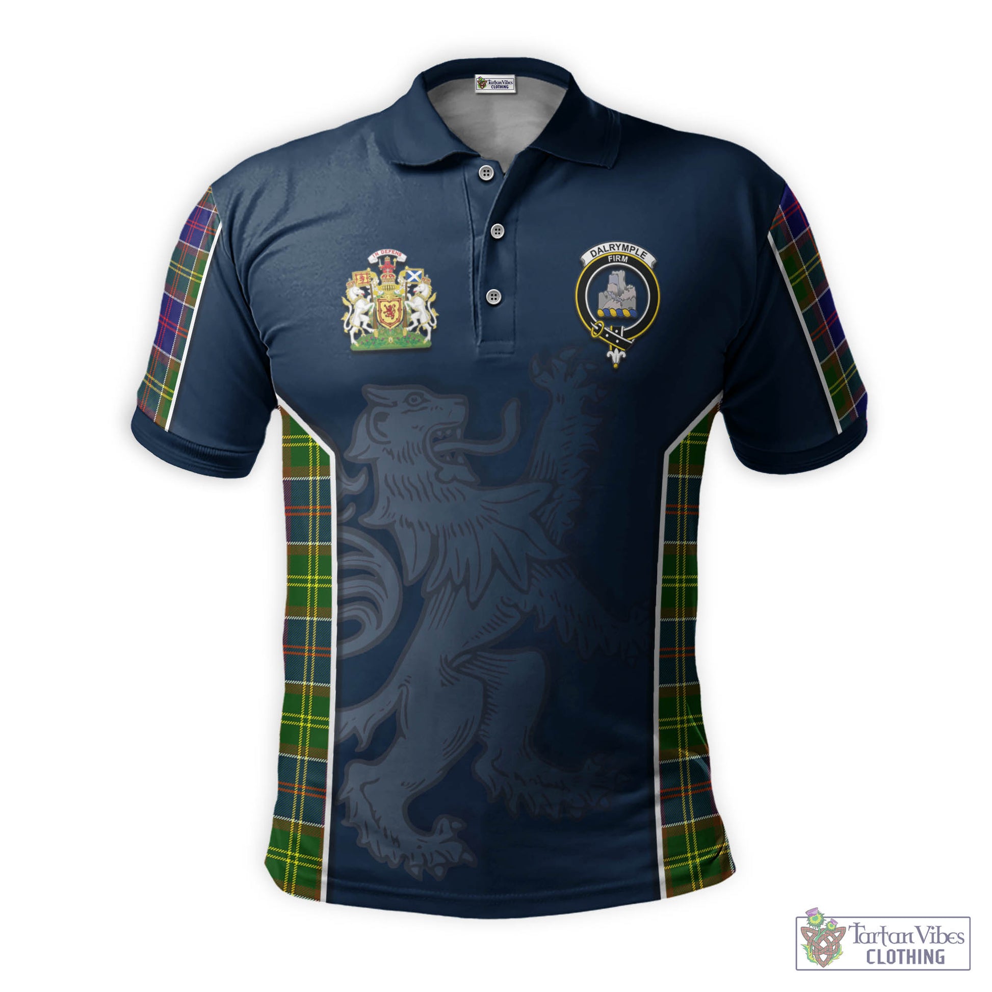 Tartan Vibes Clothing Dalrymple Tartan Men's Polo Shirt with Family Crest and Lion Rampant Vibes Sport Style