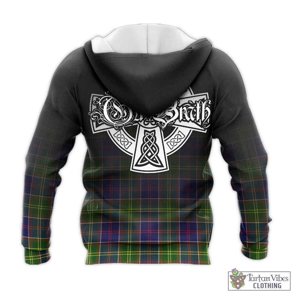 Tartan Vibes Clothing Dalrymple Tartan Knitted Hoodie Featuring Alba Gu Brath Family Crest Celtic Inspired