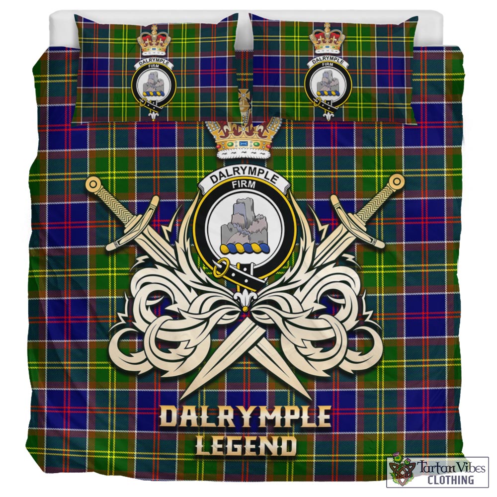 Tartan Vibes Clothing Dalrymple Tartan Bedding Set with Clan Crest and the Golden Sword of Courageous Legacy