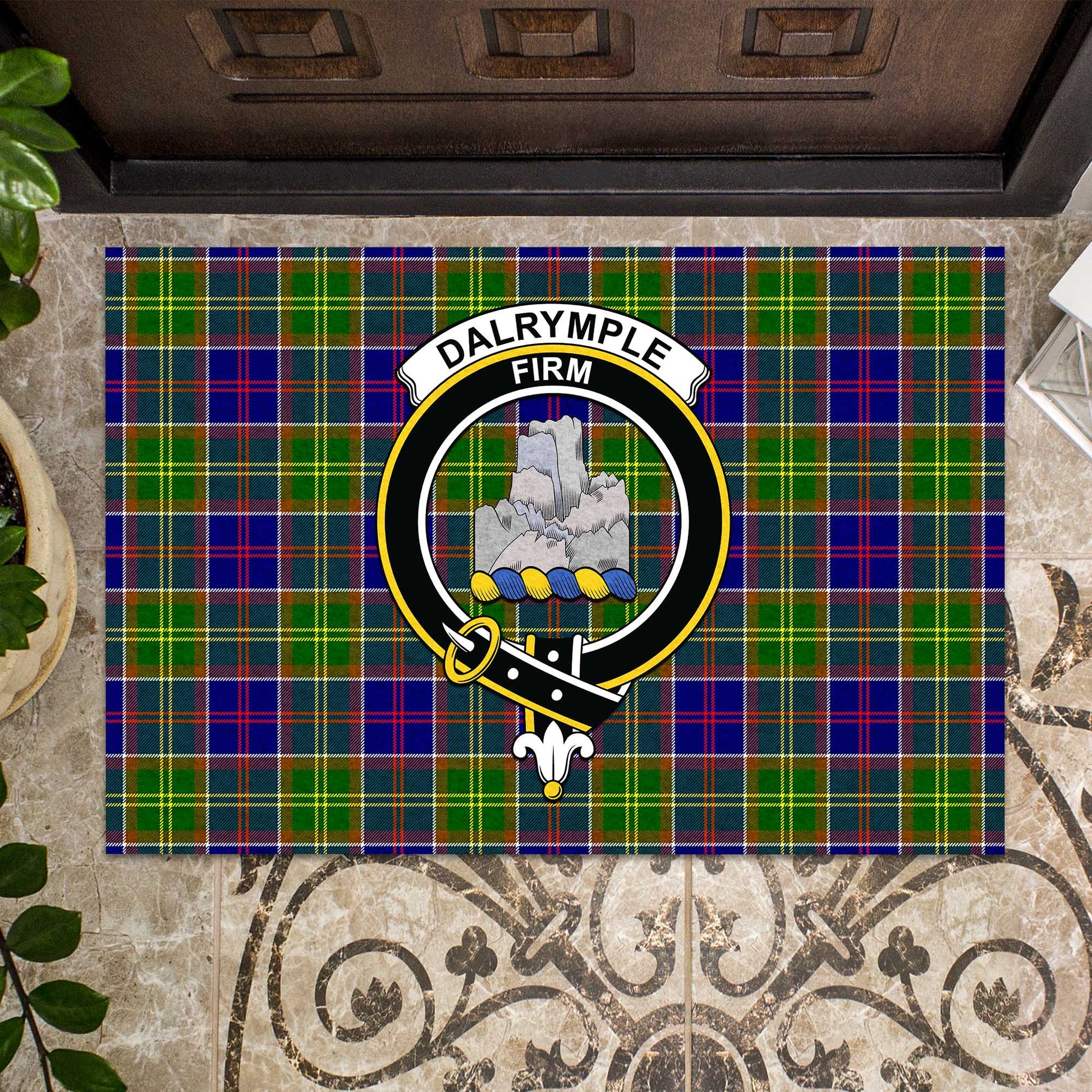 Dalrymple Tartan Door Mat with Family Crest - Tartanvibesclothing