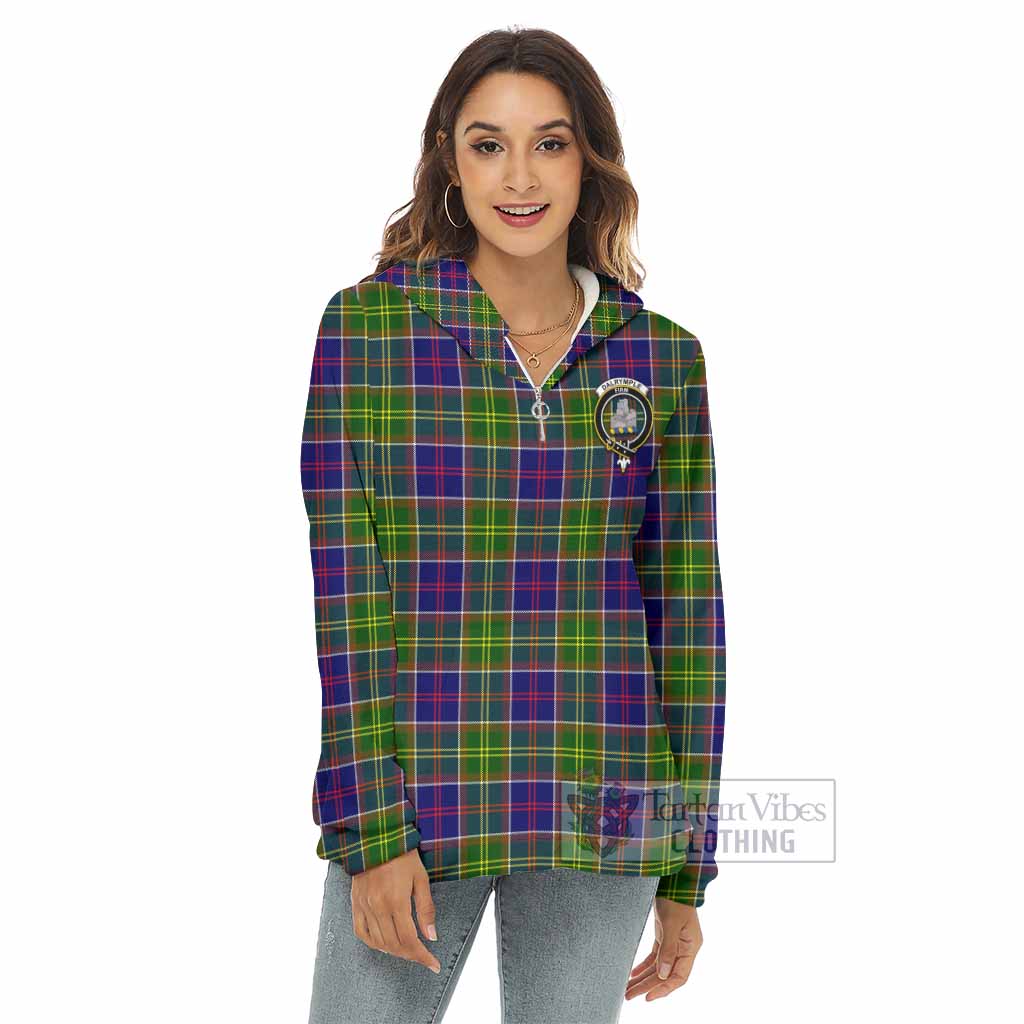 Dalrymple Tartan Women's Borg Fleece Hoodie with Half Zip with Family Crest - Tartan Vibes Clothing