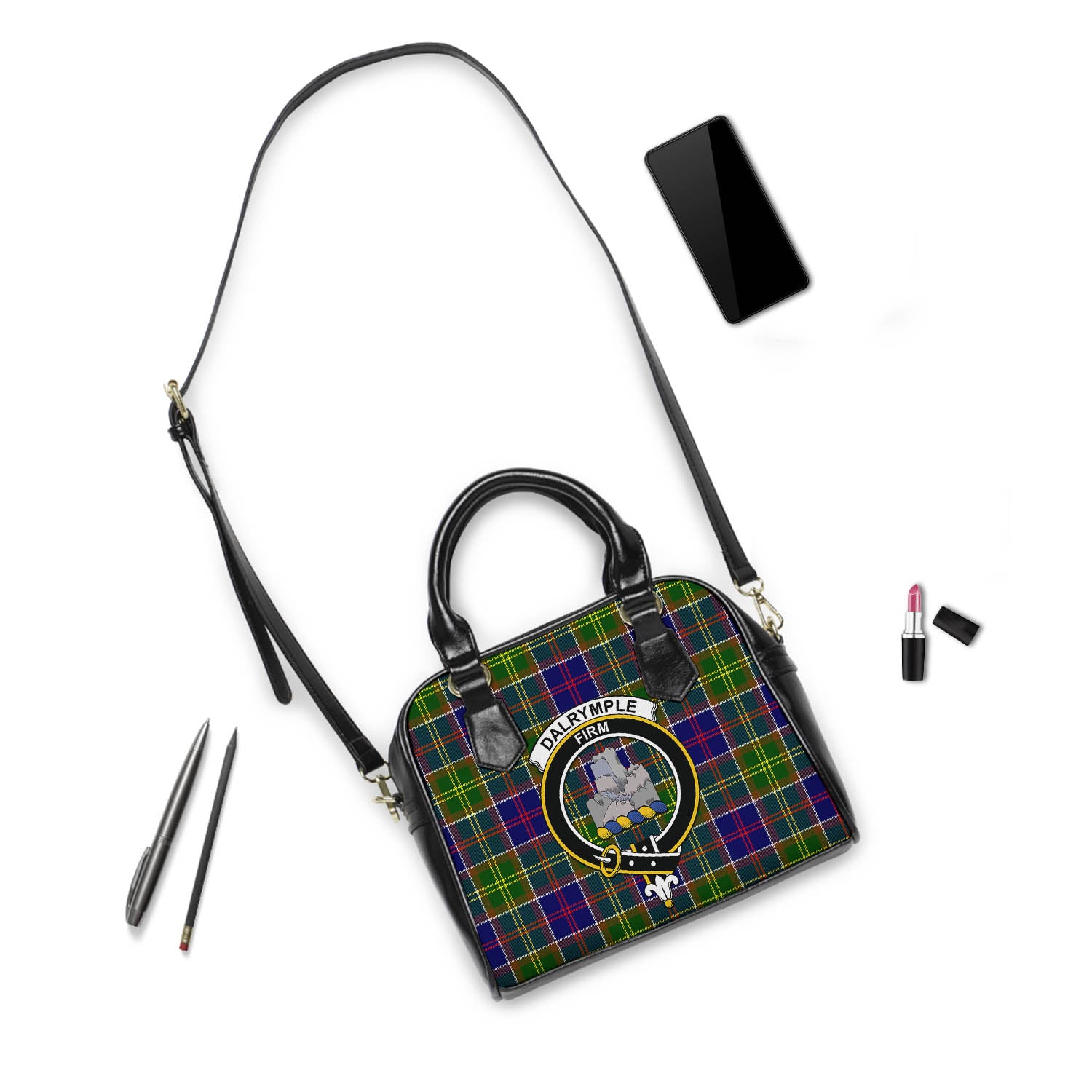 Dalrymple Tartan Shoulder Handbags with Family Crest - Tartanvibesclothing