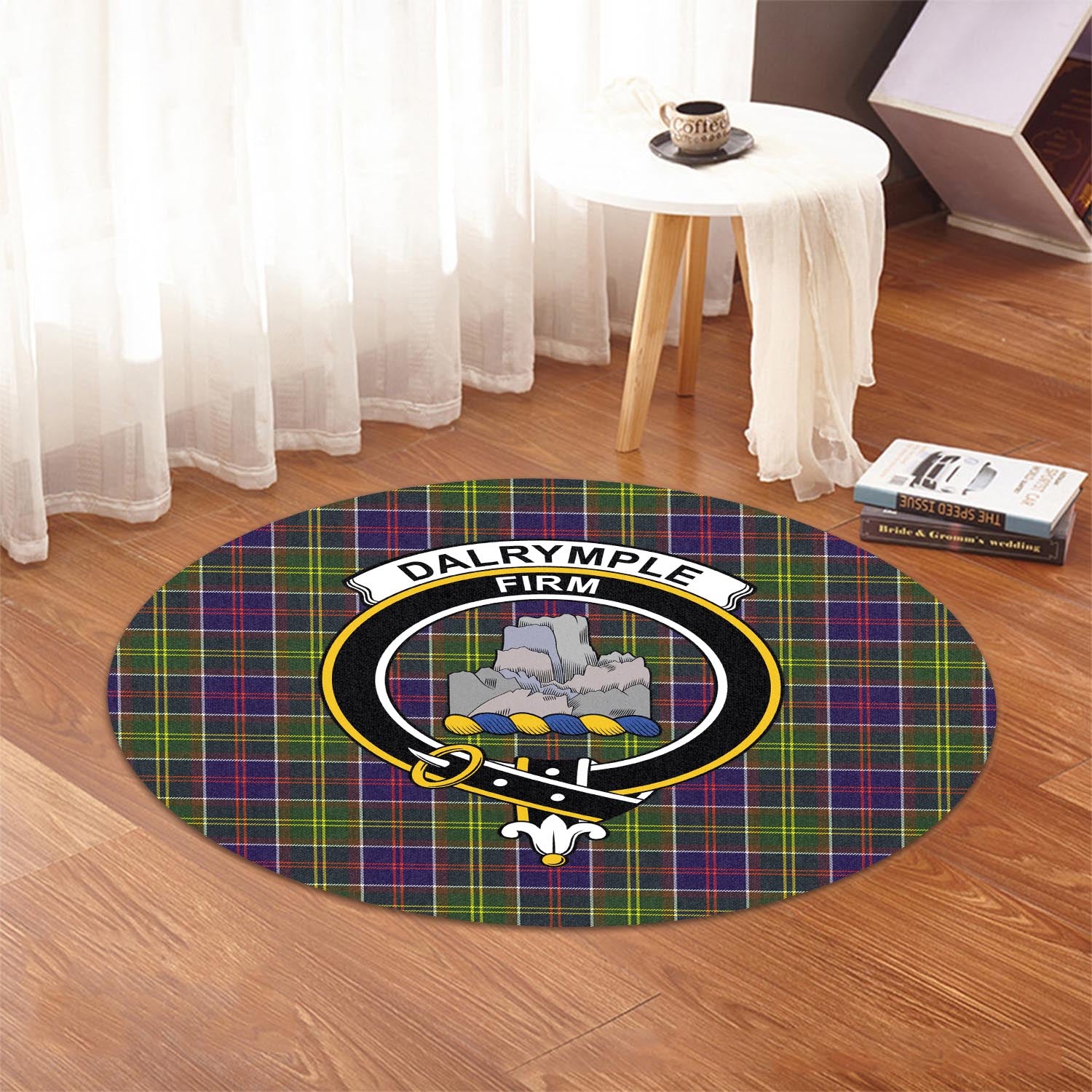 Dalrymple Tartan Round Rug with Family Crest - Tartanvibesclothing