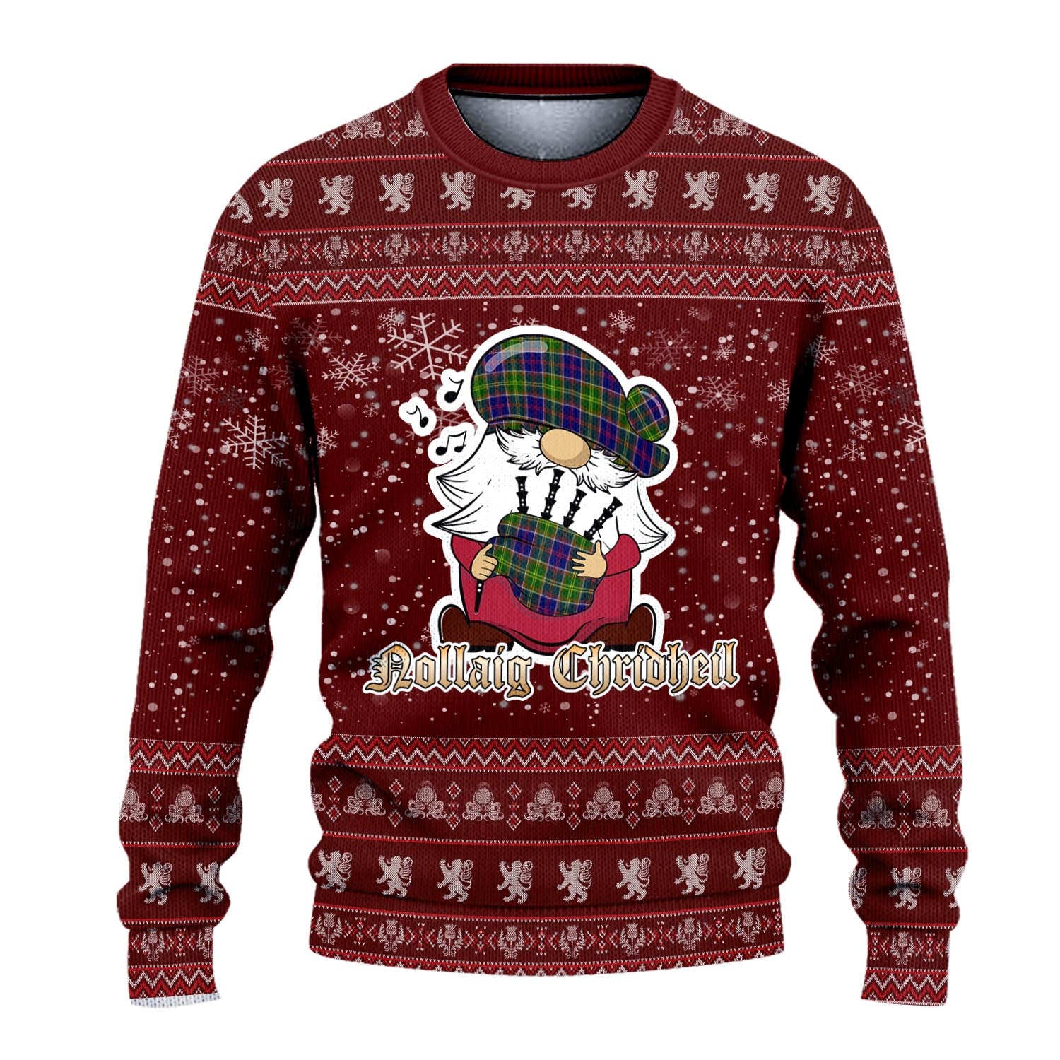 Dalrymple Clan Christmas Family Knitted Sweater with Funny Gnome Playing Bagpipes - Tartanvibesclothing