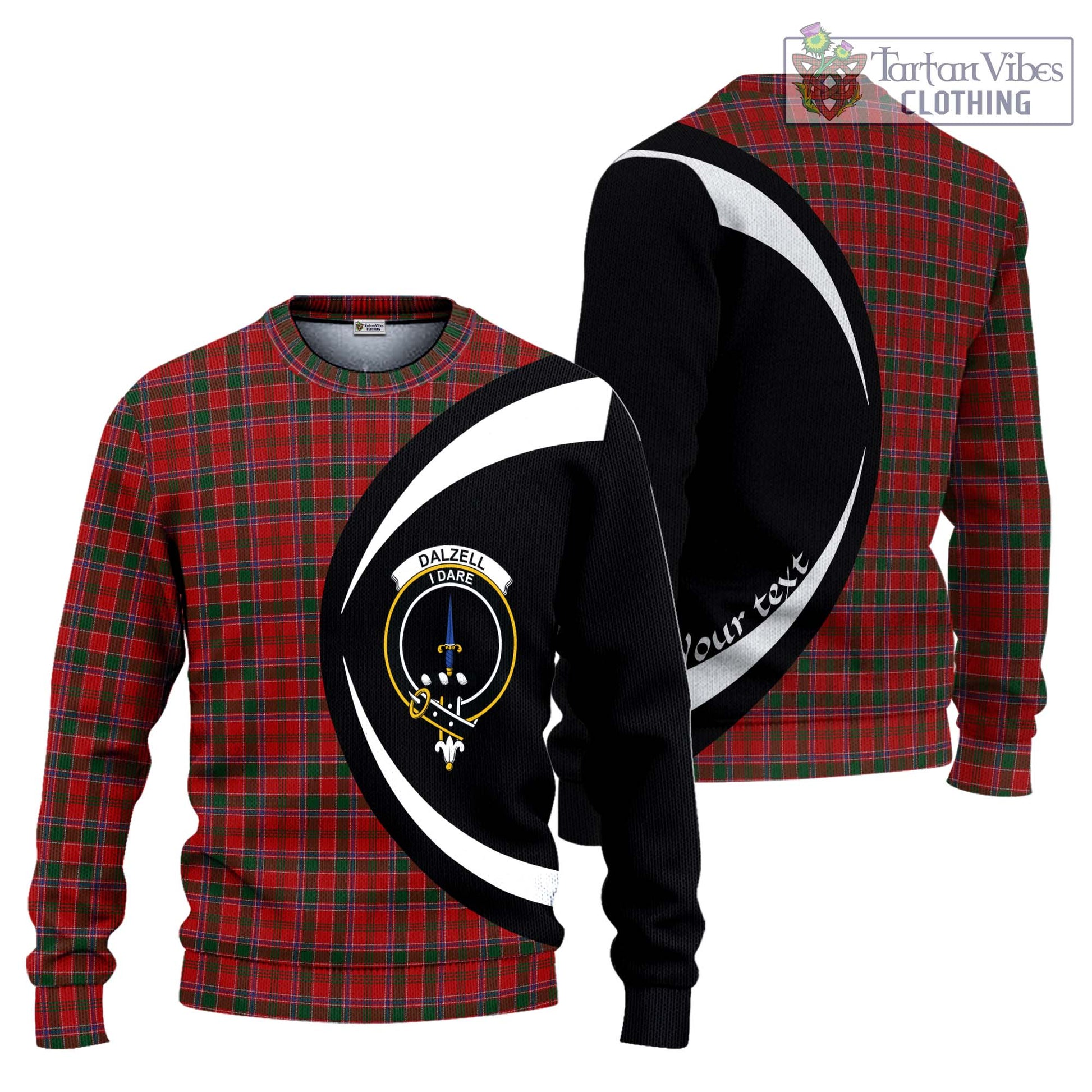 Dalzell (Dalziel) Tartan Ugly Sweater with Family Crest Circle Style Unisex - Tartan Vibes Clothing