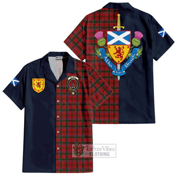 Dalzell (Dalziel) Tartan Short Sleeve Button Shirt with Scottish Lion Royal Arm Half Style