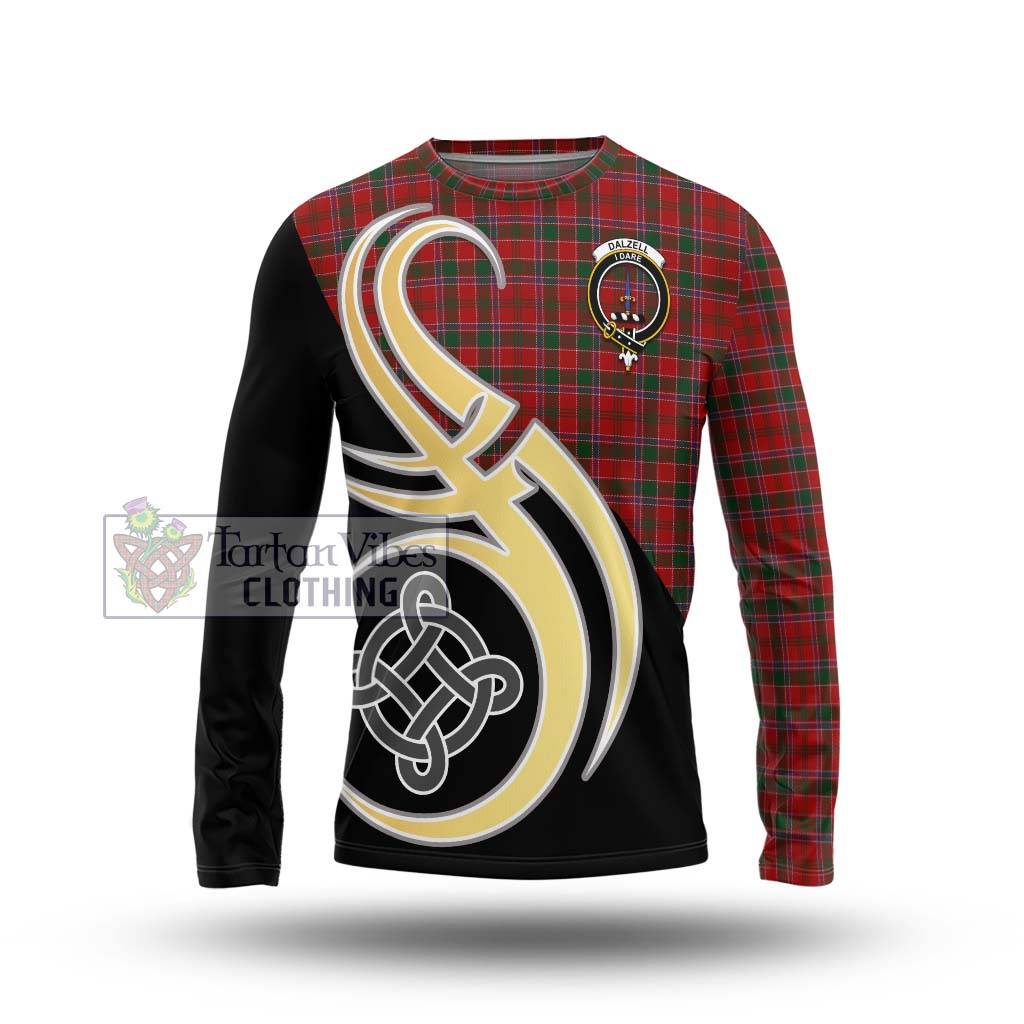 Dalzell (Dalziel) Tartan Long Sleeve T-Shirt with Family Crest and Celtic Symbol Style Unisex - Tartan Vibes Clothing