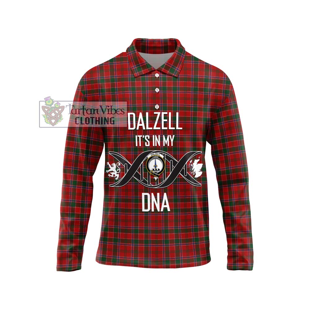 Dalzell (Dalziel) Tartan Long Sleeve Polo Shirt with Family Crest DNA In Me Style Unisex - Tartanvibesclothing Shop