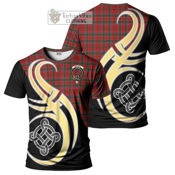 Dalzell (Dalziel) Tartan T-Shirt with Family Crest and Celtic Symbol Style